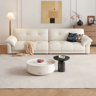 Cream cat-scratch fabric cloud sofa in a living room