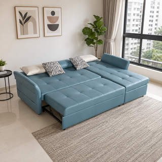 Travora L-Shaped Faux Leather Storage Sofa Bed