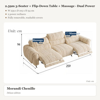 2.59m 3-Seater + Flip-Down Table + Massage · Dual Power