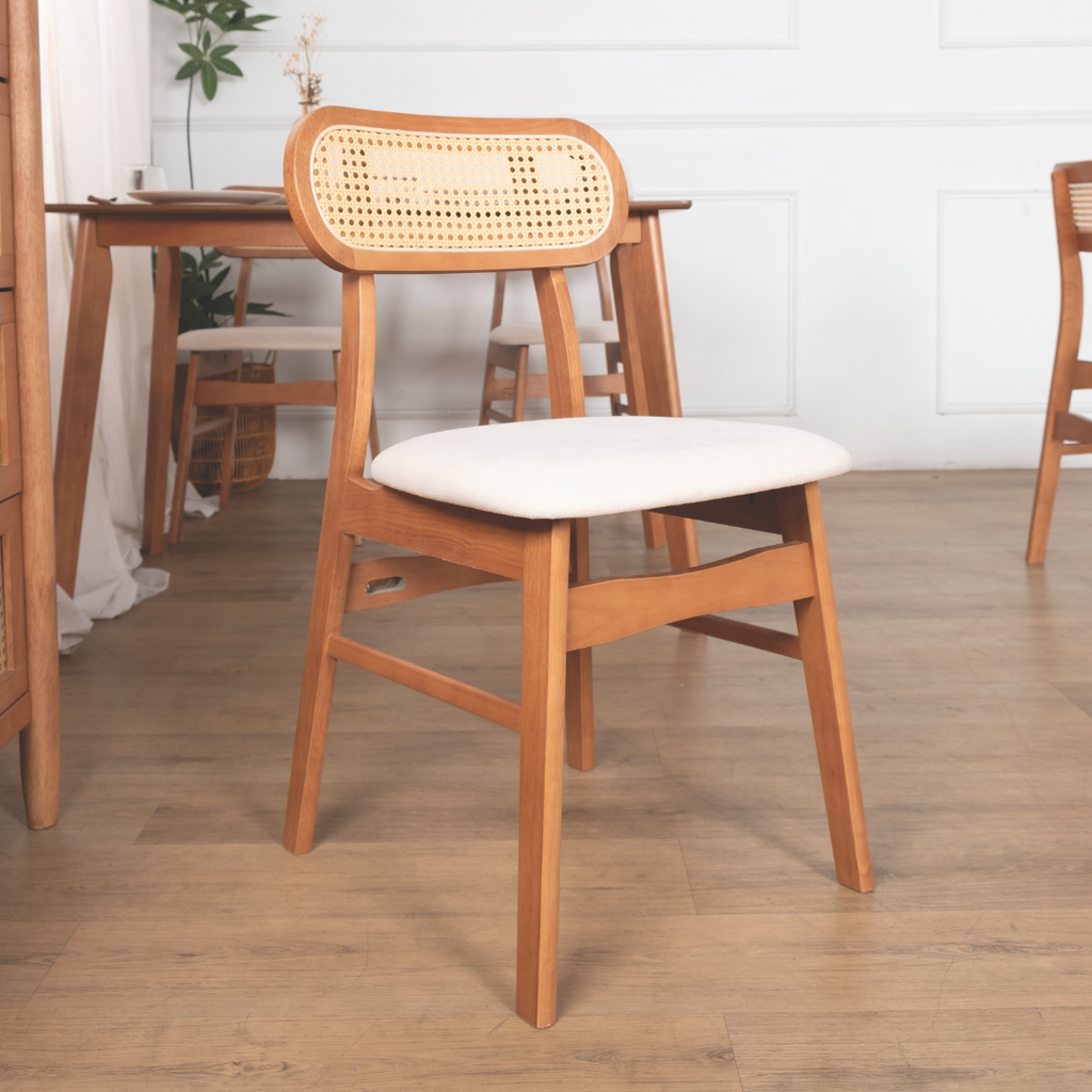 Fika Rattan Wooden Dining Chair | Solid Wood & Padded Seat – Megafurniture