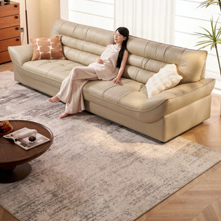Beige leather sofa in a living room