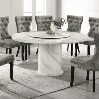 Teetum Round Marble Dining Table + Segin Chesterfield Fabric Dining Chair (1+8)