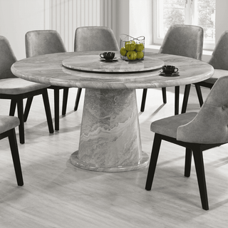 Teetam Round Marble Dining Table + Delphinus Fabric Dining Chair (1+6)