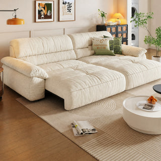 Cream chenille power sofa bed in a living room