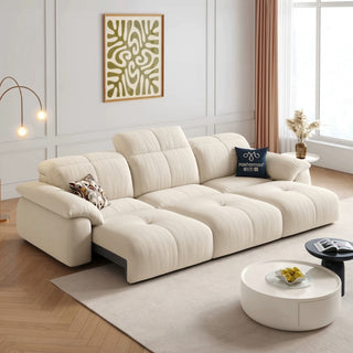 Cream ripple-chenille power sofa bed in a living room