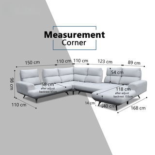 Nyros Fabric Adjustable Backrest L-Shaped Corner Sofa (Sectional) by Esteller (Pet Friendly & Easy Clean)