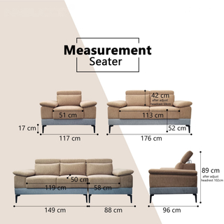 Rystan Fabric Adjustable Headrest Sofa by Esteller (Pet Friendly & Easy Clean)