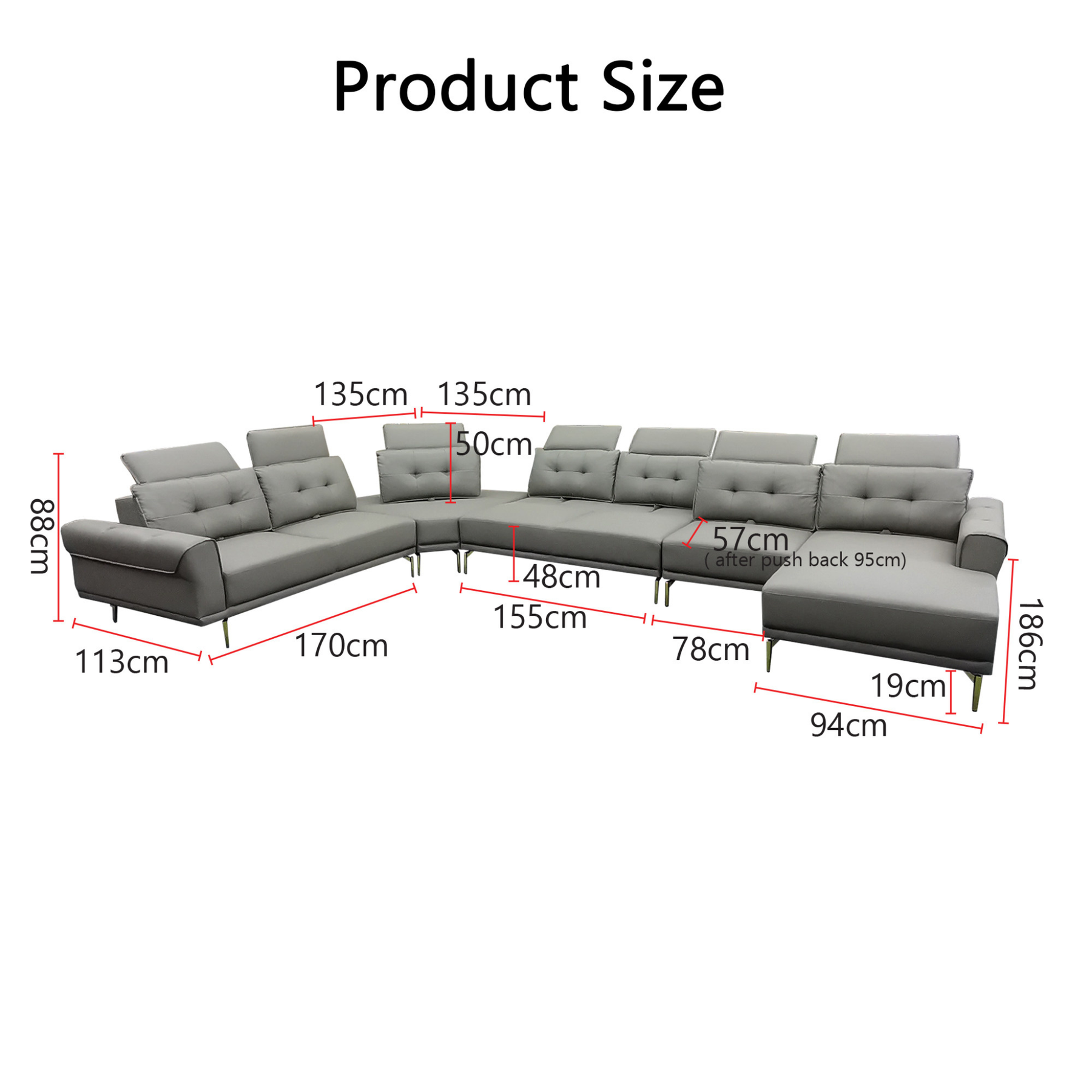 Sylva Genuine Leather Adjustable Backrest L-Shaped Corner Sofa by Esteller