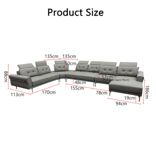 Sylva Genuine Leather Adjustable Backrest L-Shaped Corner Sofa by Esteller