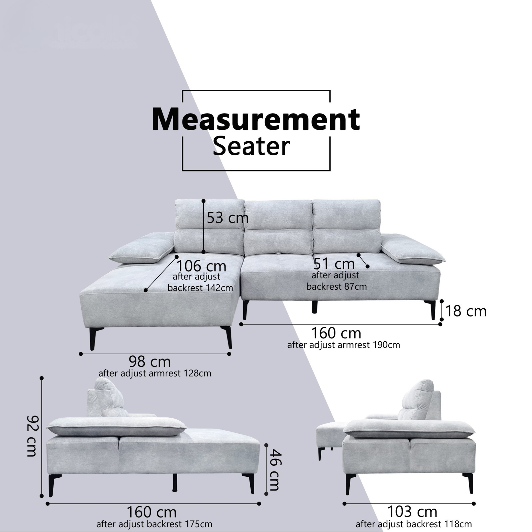 Korlin Fabric Adjustable Backrest & Armrest L-Shaped Sofa by Esteller (Pet Friendly & Easy Clean)