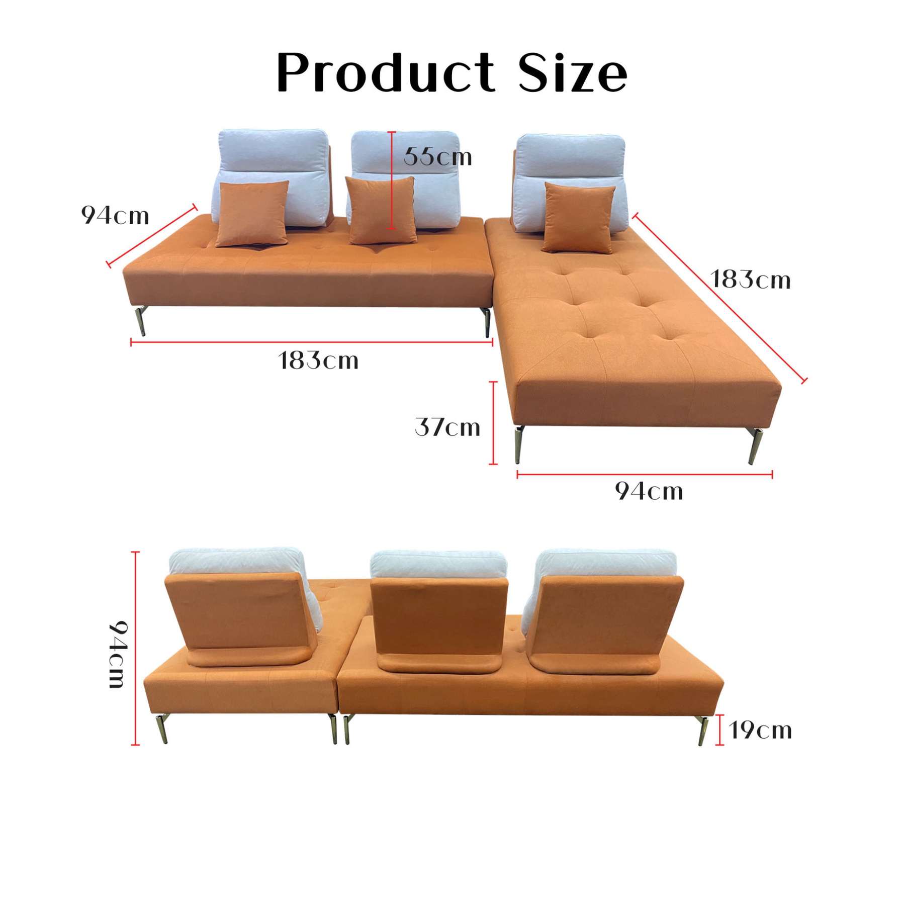 Cherry Fabric Adjustable Backrest Corner Sofa by Esteller (Pet Friendly & Easy Clean)