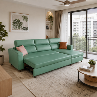 Jomira L-Shaped Faux Leather Storage Sofa Bed