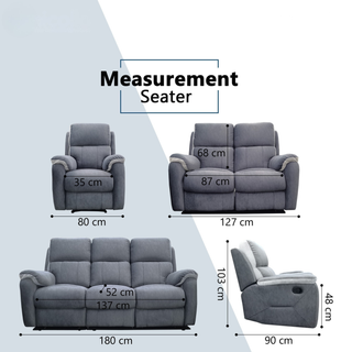 Elyra Fabric Recliner Sofa by Esteller (Pet Friendly & Easy Clean)