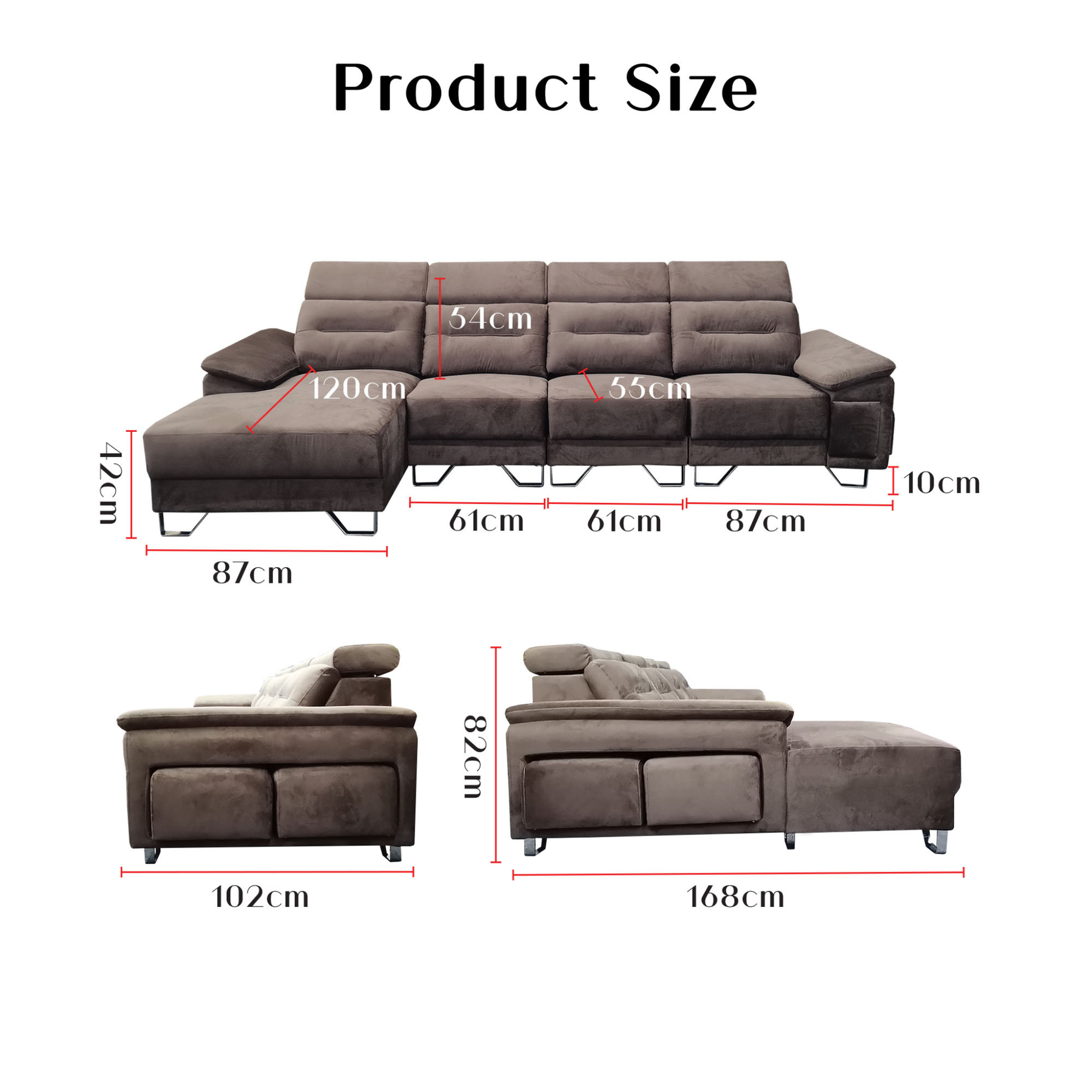 Pryn Fabric Adjustable Headrest L-Shaped Sofa by Esteller (Pet Friendly & Easy Clean)