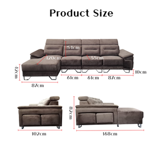 Pryn Fabric Adjustable Headrest L-Shaped Sofa by Esteller (Pet Friendly & Easy Clean)