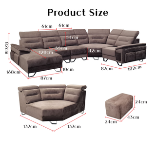 Pryn Fabric Adjustable Headrest L-Shaped Corner Sofa by Esteller (Pet Friendly & Easy Clean)