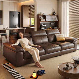 Brown leather sofa in a living room