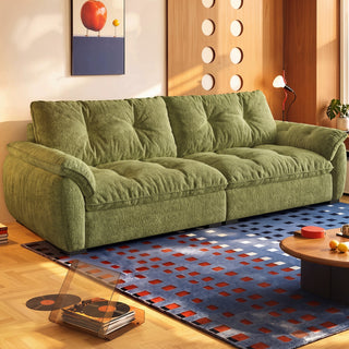 Green lamb-fleece velvet sofa in a living room