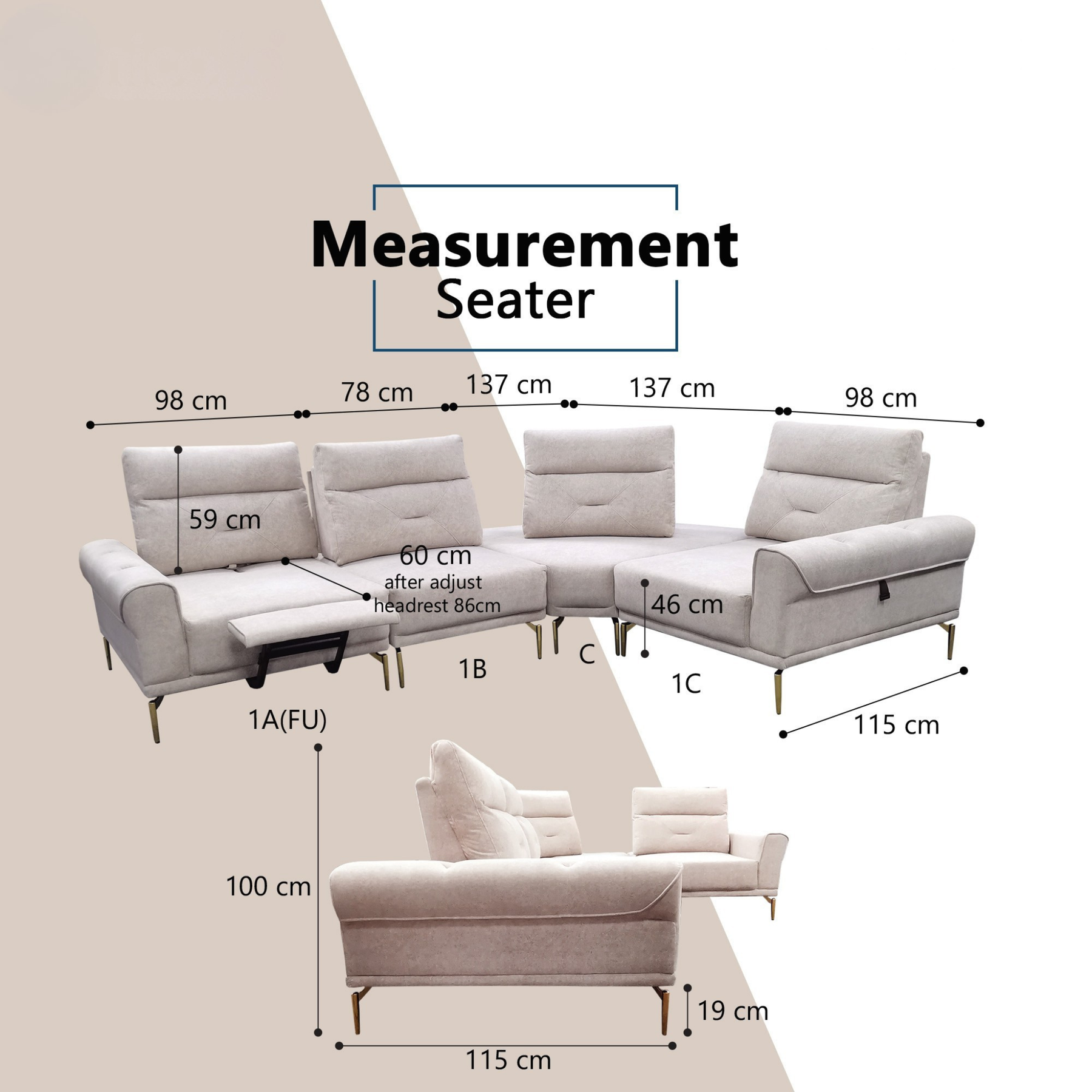 Kai Fabric Adjustable Legrest & Backrest Corner Sofa by Esteller (Pet Friendly & Easy Clean)