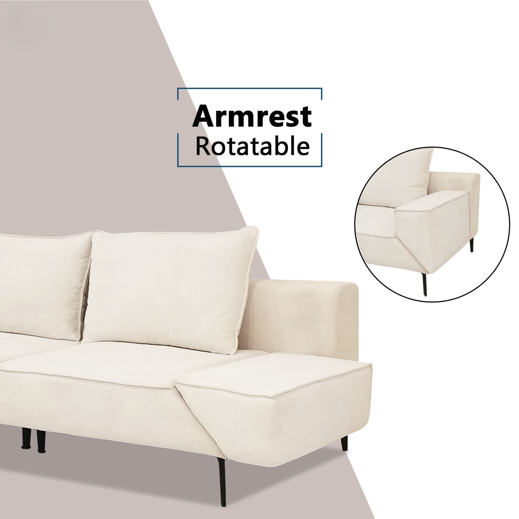 Marblen Fabric Rotatable Armrest Sofa by Esteller (Pet Friendly & Easy Clean)
