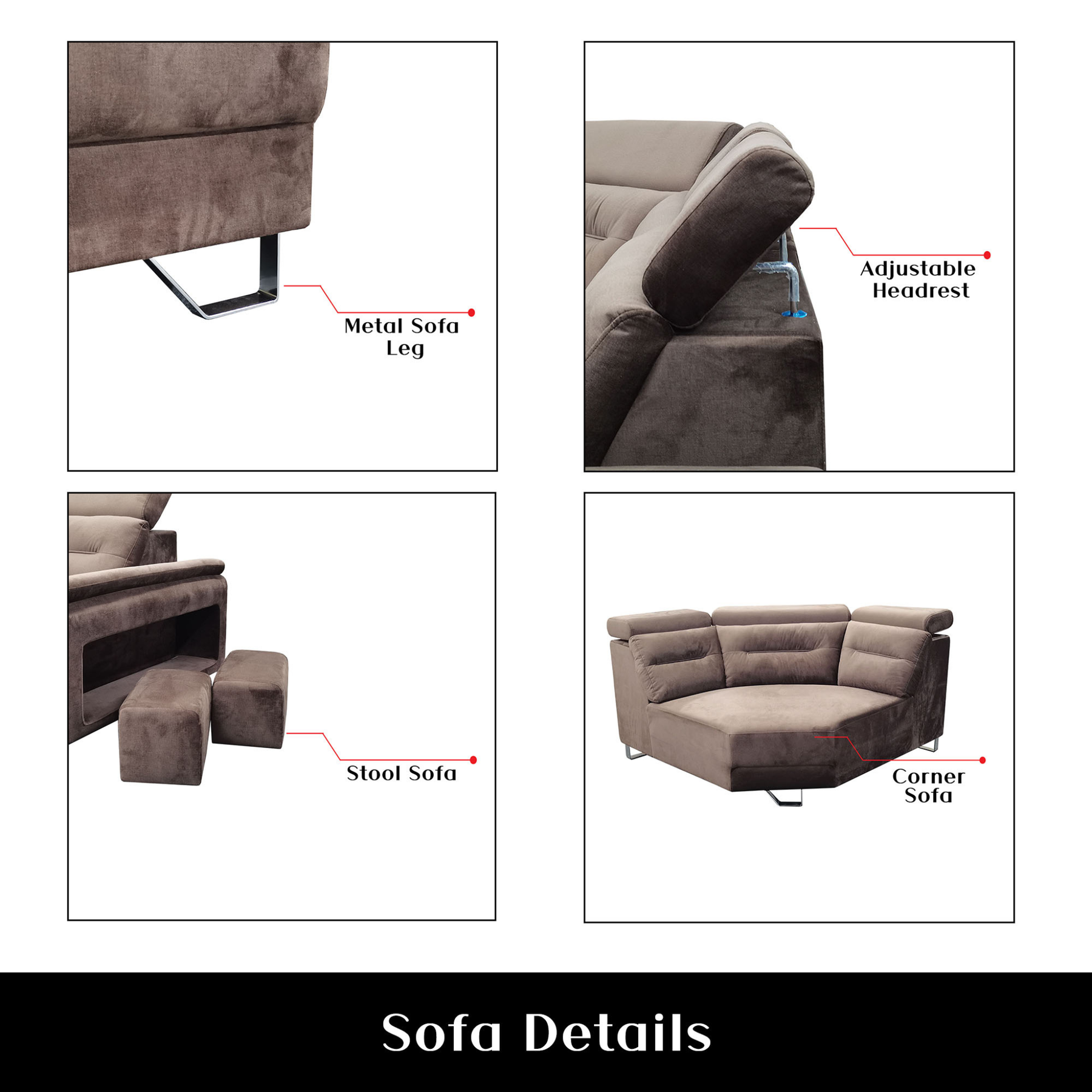 Pryn Fabric Adjustable Headrest L-Shaped Corner Sofa by Esteller (Pet Friendly & Easy Clean)