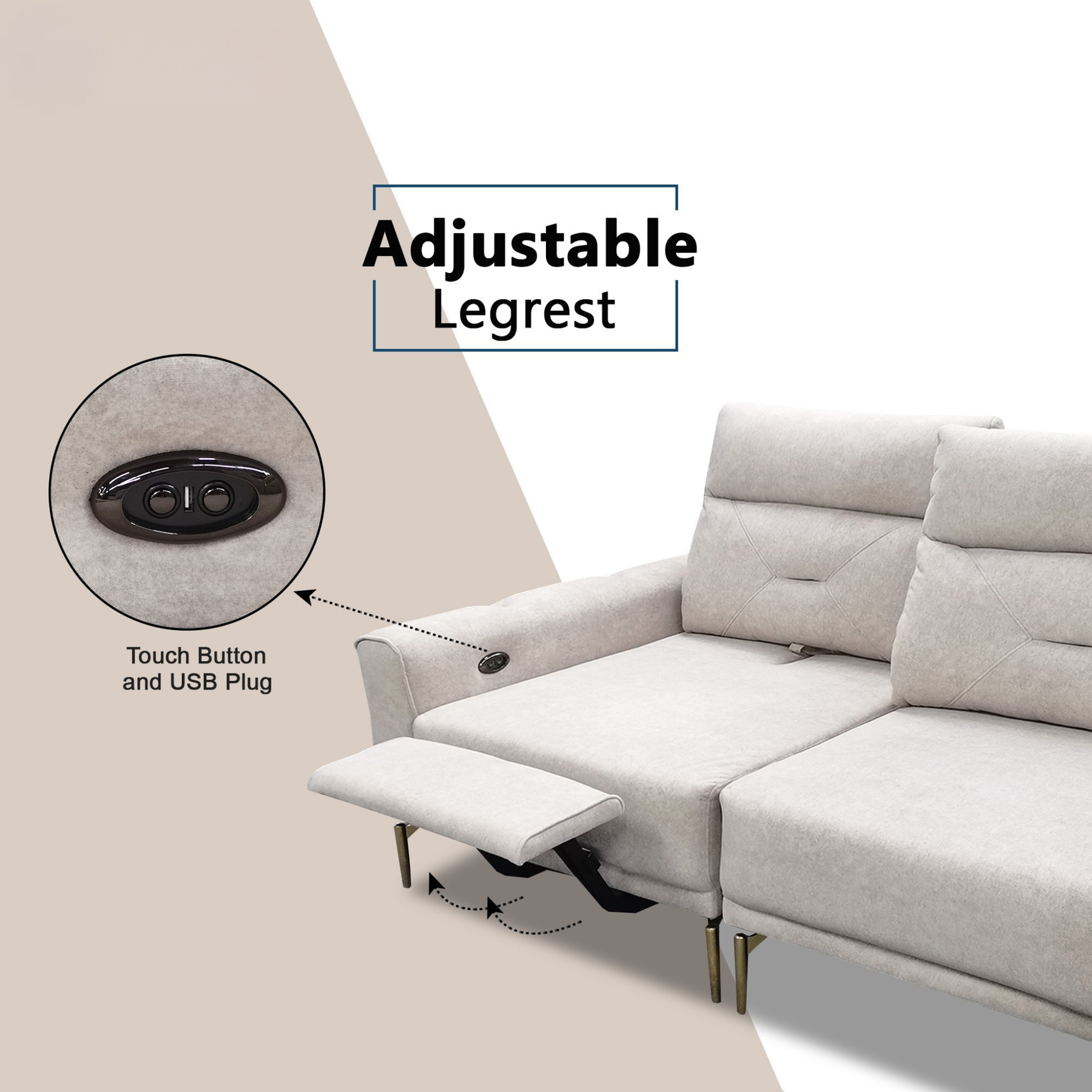 Kai Fabric Adjustable Legrest & Backrest Corner Sofa by Esteller (Pet Friendly & Easy Clean)