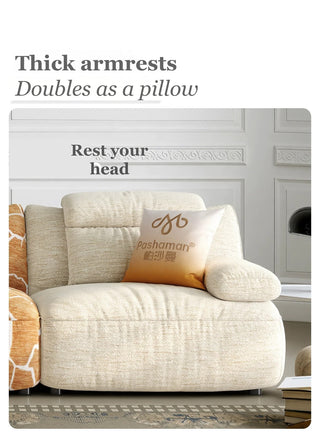 Thick armrests double as a pillow