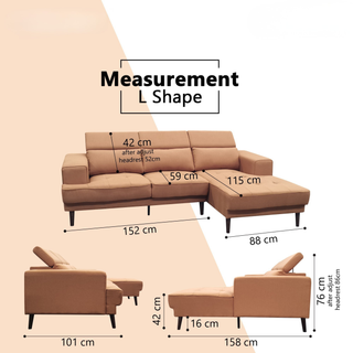 Moryn Fabric L-Shaped Adjustable Headrest Sofa by Esteller (Pet Friendly & Easy Clean)