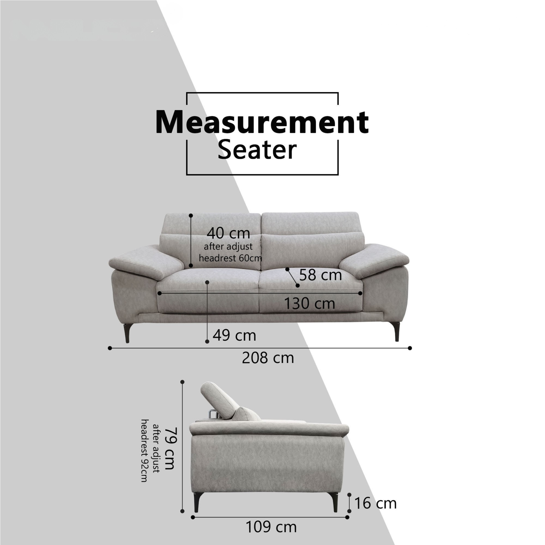 Terrava Fabric Adjustable Headrest Sofa by Esteller (Pet Friendly & Easy Clean)