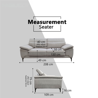 Terrava Fabric Adjustable Headrest Sofa by Esteller (Pet Friendly & Easy Clean)