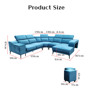 Velen Fabric Adjustable Headrest L-Shaped Corner Slider Sofa by Esteller (Pet Friendly & Easy Clean)