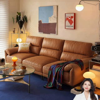 Cognac leather sofa in a living room