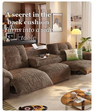 Back cushion turns into a side table