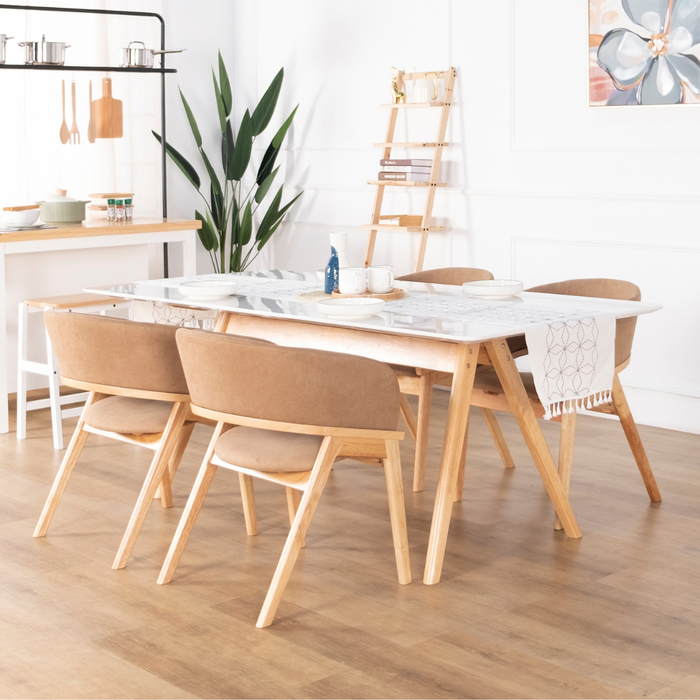 Adalius Wooden Dining Table with Marbled Granite Top (200cm)