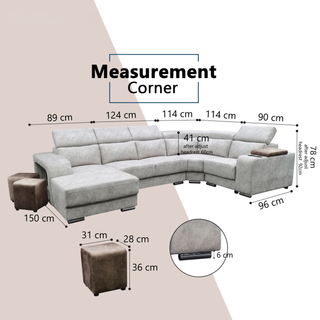 Meren Fabric Adjustable Headrest L-Shaped Corner Sofa by Esteller (Pet Friendly & Easy Clean)
