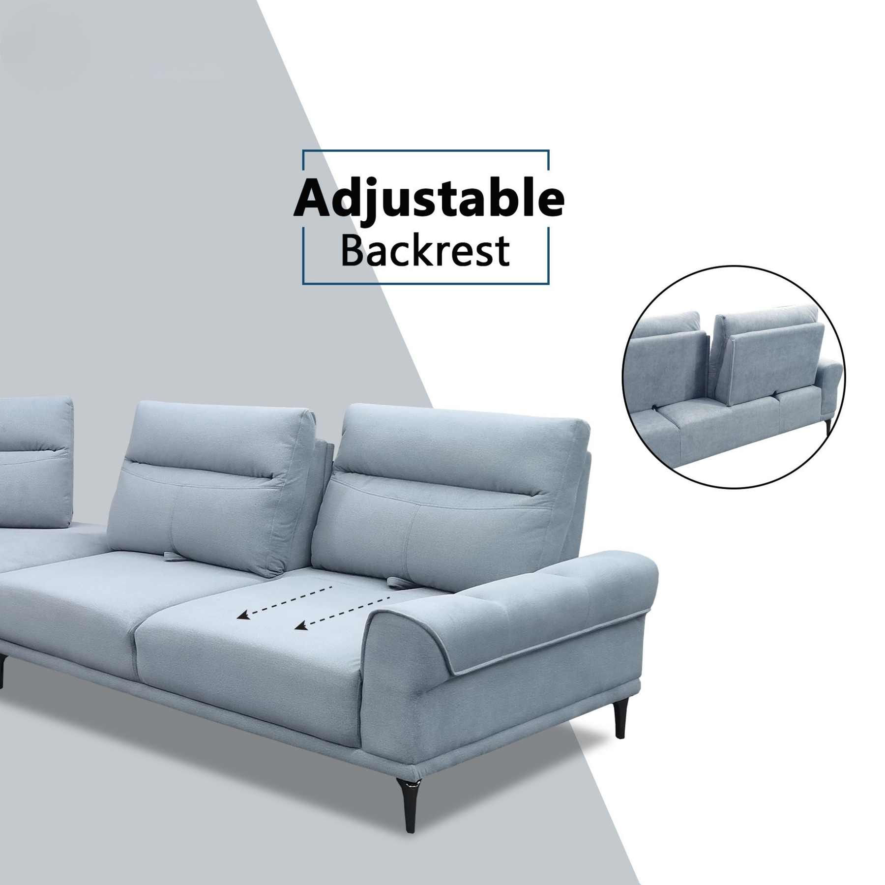 Burvon Fabric Adjustable Backrest Corner Sofa by Esteller (Pet Friendly & Easy Clean)