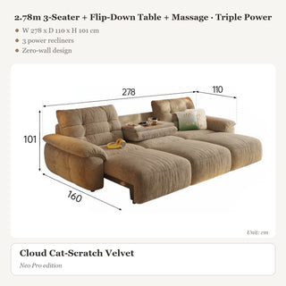 2.78m 3-Seater + Flip-Down Table + Massage · Triple Power