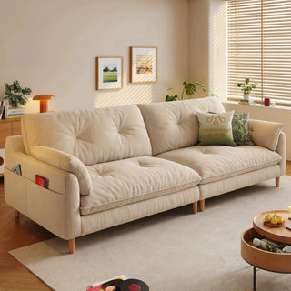 Cream cotton-linen sofa in a living room