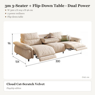 3m 3-Seater + Flip-Down Table · Dual Power