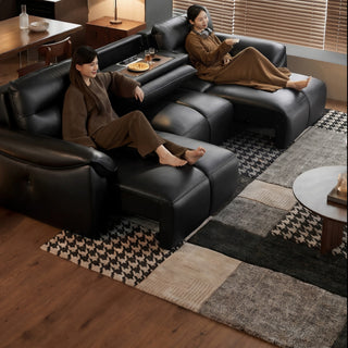 Voraa Piano-Key Genuine Leather Sofa Bed in a living room