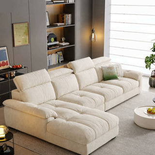 Cream chenille chaise sofa in a living room