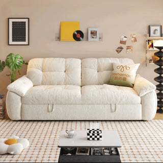 Cream air-cloud velvet sofa bed in a living room