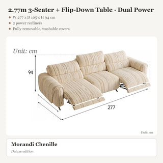 2.77m 3-Seater + Flip-Down Table · Dual Power