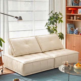 Leather modular block sofa in a living room
