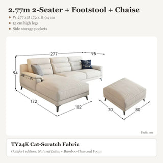 2.77m 2-Seater + Footstool + Chaise