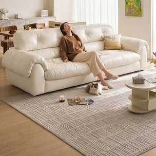 Cream leather sofa in a living room