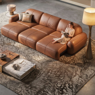 Leather sofa with power recliners