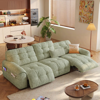 Bouclé power sofa in a living room