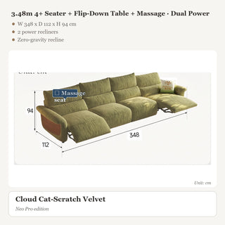 3.48m 4+ Seater + Flip-Down Table + Massage · Dual Power