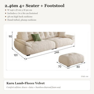 2.46m 4+ Seater + Footstool · Karu Lamb-Fleece Velvet